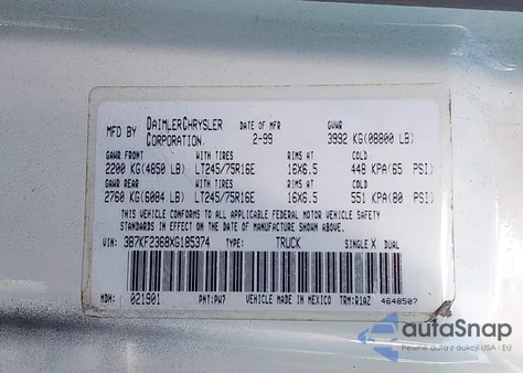 1999 Dodge Ram 2500 St from USA, damaged, VIN 3B7KF2368XG185374